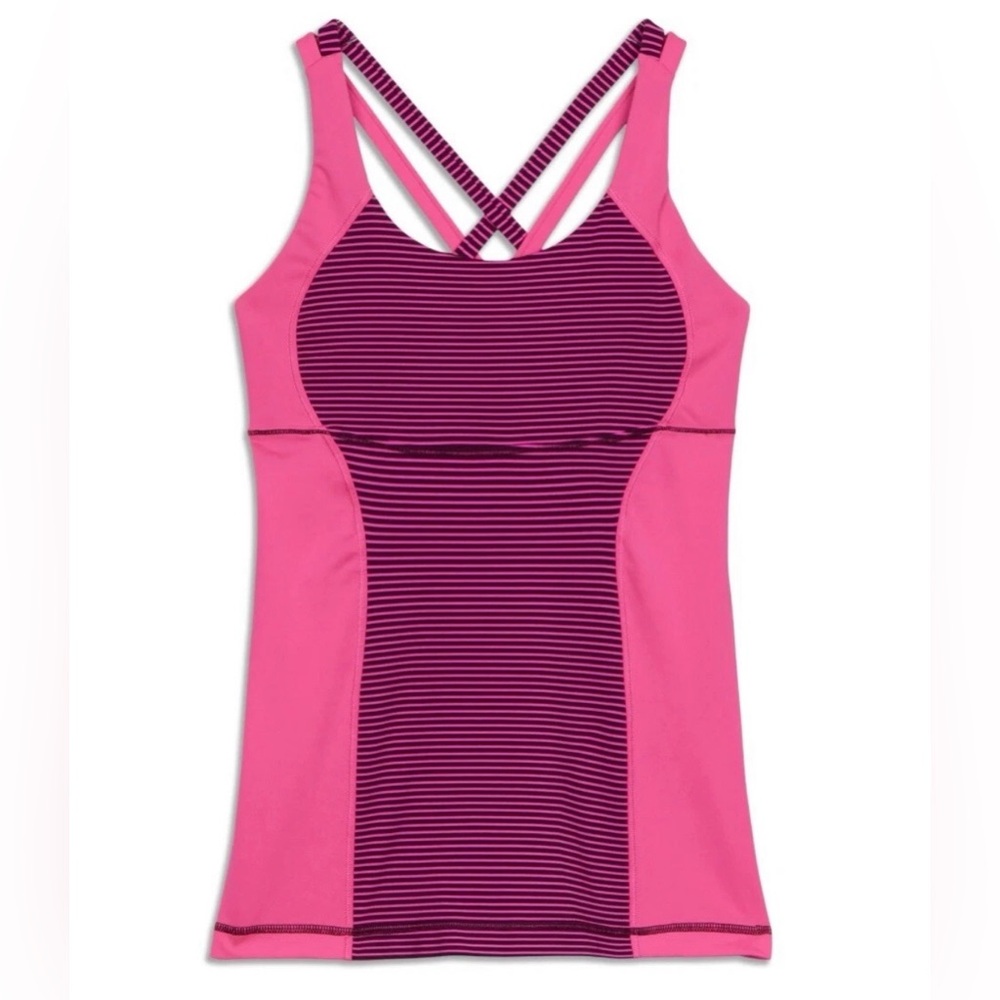 Lululemon Shirt Women 6 Pink Raspberry Light Raspberry Energy Tank Hyper Stripe